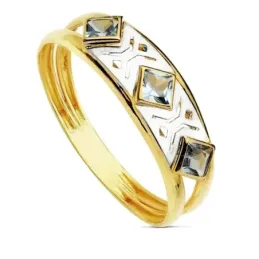 Sortija oro 18k bicolor 2 hilos multipiedra 3mm. [AB2861]