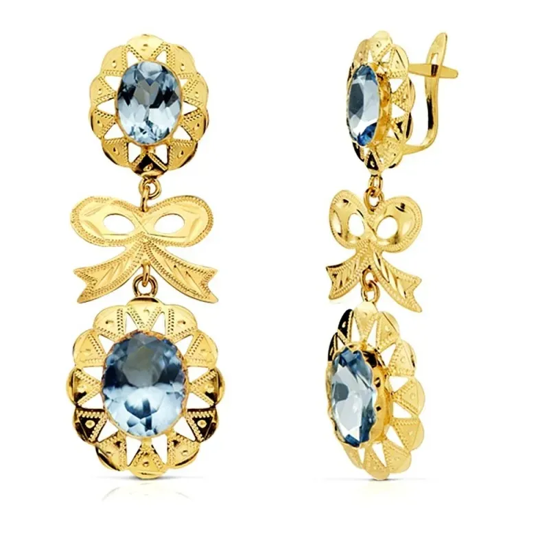 Pendientes oro 18k cubanas aguamarina 43mm. [AB2862]