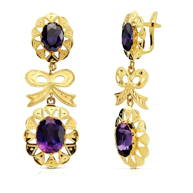 Pendientes oro 18k cubanas amatista 43mm. [AB2863]
