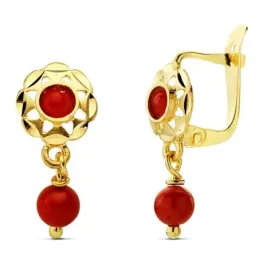 Pendientes oro 18k cubanas coralina 15mm. [AB2867]