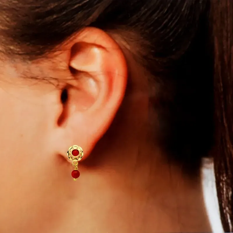 Pendientes oro 18k cubanas coralina 15mm. [AB2867]