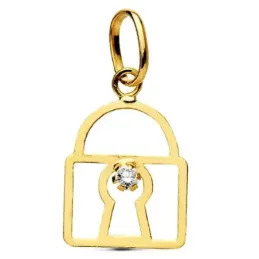 Colgante oro 18k candado circonita 11mm. [AB2870]