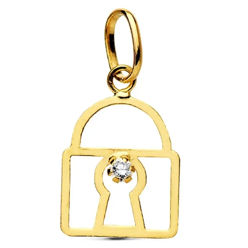 Colgante oro 18k candado circonita 11mm. [AB2870]