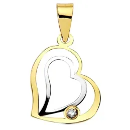 Colgante oro 18k corazón bicolor circonita 16mm. [AB2871]
