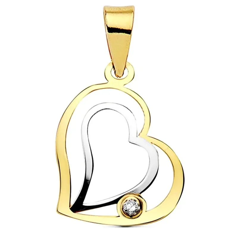Colgante oro 18k corazón bicolor circonita 16mm. [AB2871]