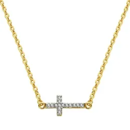 Colgante oro 18k cadena símbolo cruz circonitas 45cm. [AB2883]