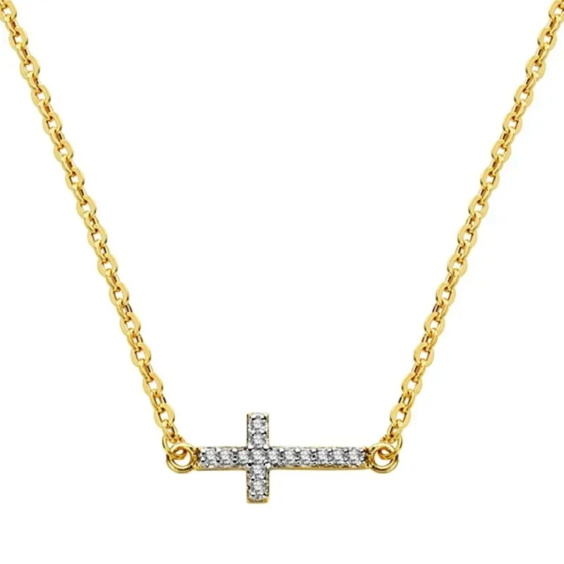 Colgante oro 18k cadena símbolo cruz circonitas 45cm. [AB2883]