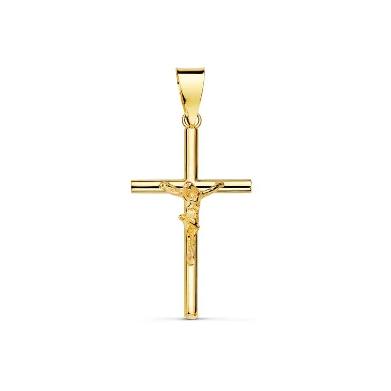 Cruz oro 18k cristo palo liso 21mm. [AB2886]