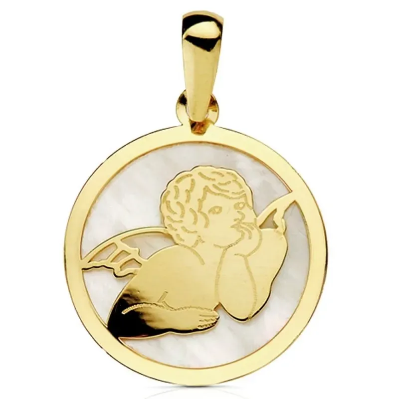Colgante oro 18k ángelito nácar 17mm. [AB2898]