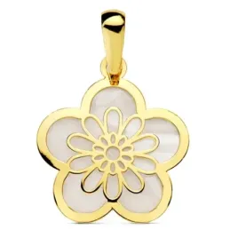 Colgante oro 18k flor nácar 17mm. [AB2900]