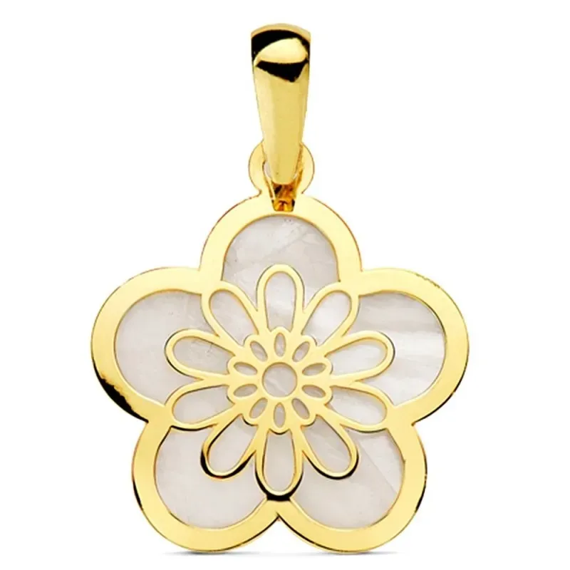 Colgante oro 18k flor nácar 17mm. [AB2900]