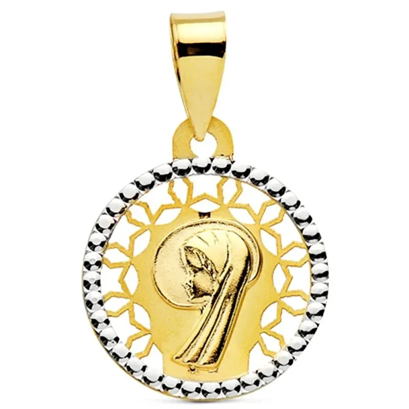 Medalla oro 18k bicolor Virgen Niña 14mm. [AB2925]