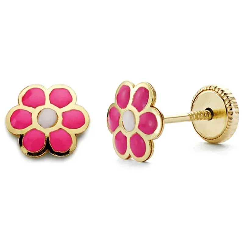Pendientes oro 18k flor esmaltada 6mm. [AB2929]