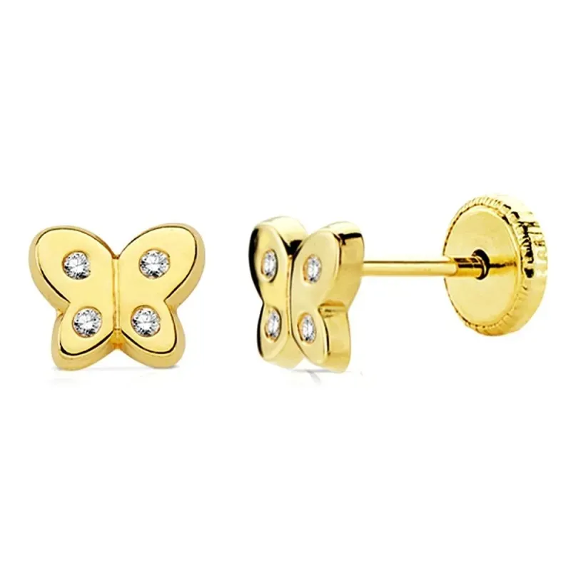 Pendientes oro 18k mariposa circonitas 6mm. [AB2947]