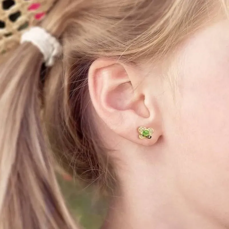 Pendientes oro 18k mariposa piedra verde y circonitas [AB2951]