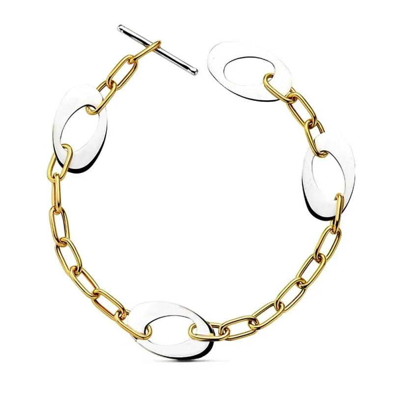Pulsera oro 18k bicolor motivos 24cm. [AB2997]