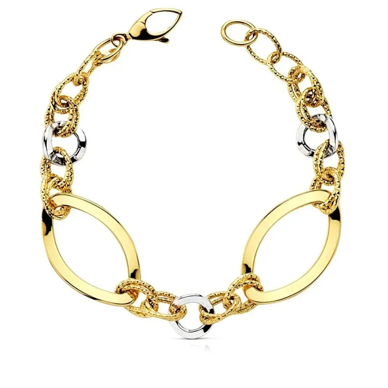 Pulsera oro 18k bicolor hueca 20cm. [AB3003]
