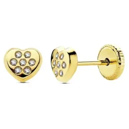 Pendientes oro 18k corazón circonitas 5mm. [AB3022]