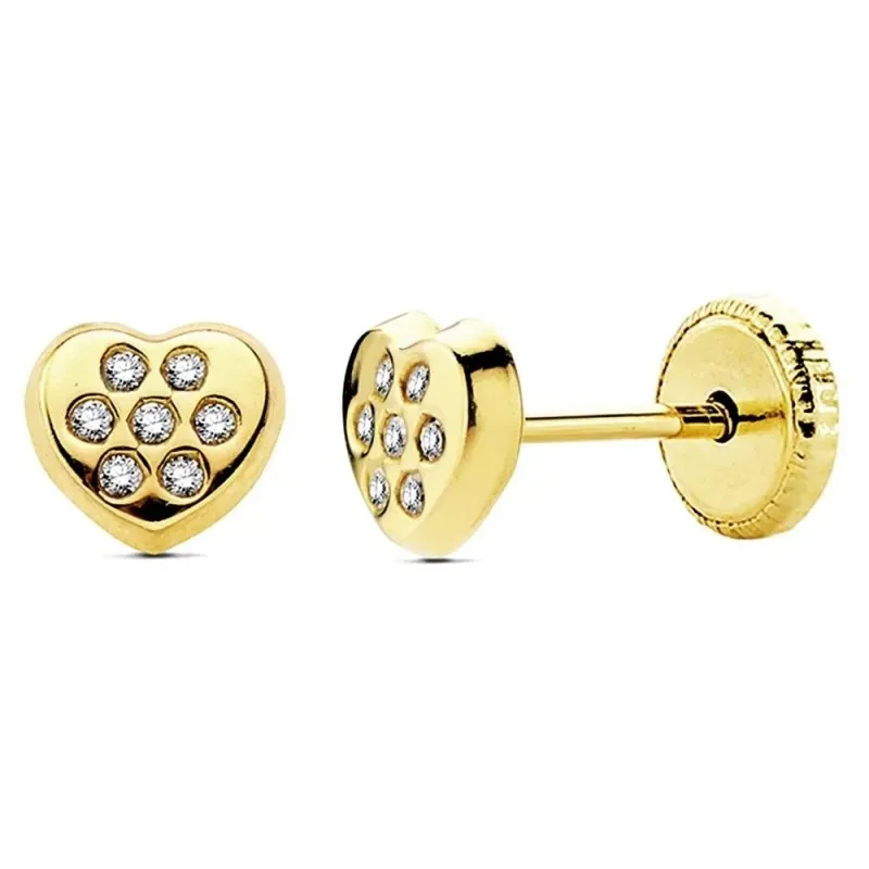 Pendientes oro 18k corazón circonitas 5mm. [AB3022]