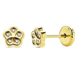 Pendientes oro 18k flor 5 hojas circonitas 5,5mm. [AB3024]