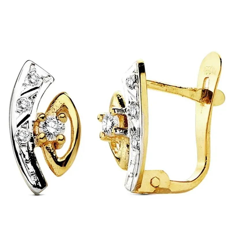 Pendientes oro 18k bicolor bandas con circonita 11mm. [AB3101]