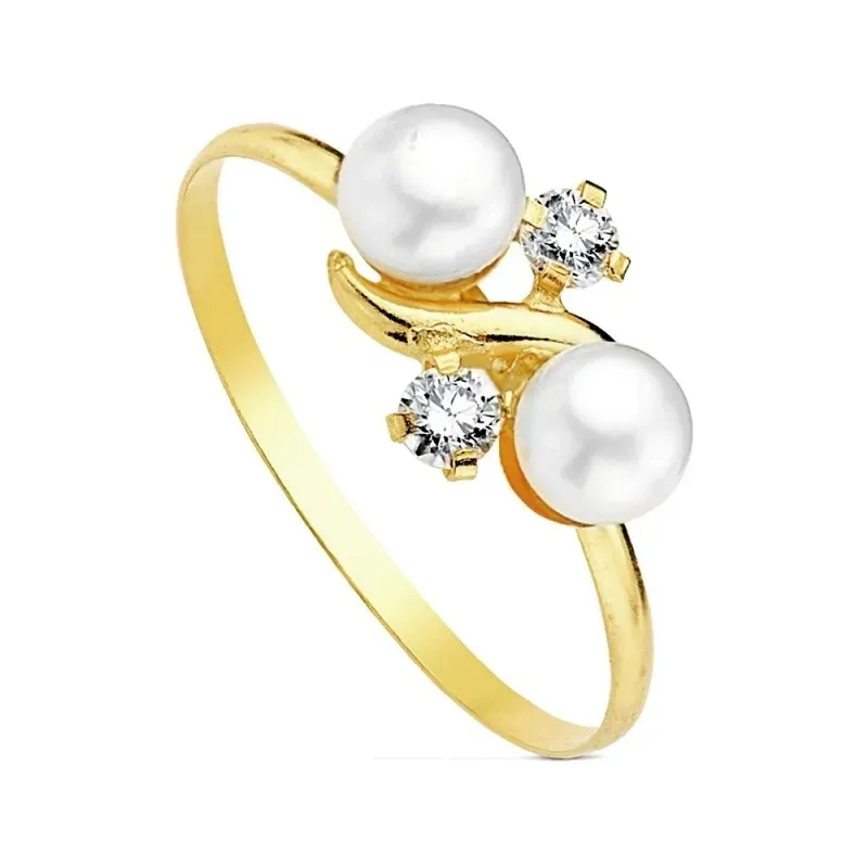 Sortija oro 18k 2 perlas multipiedra [AB3107]