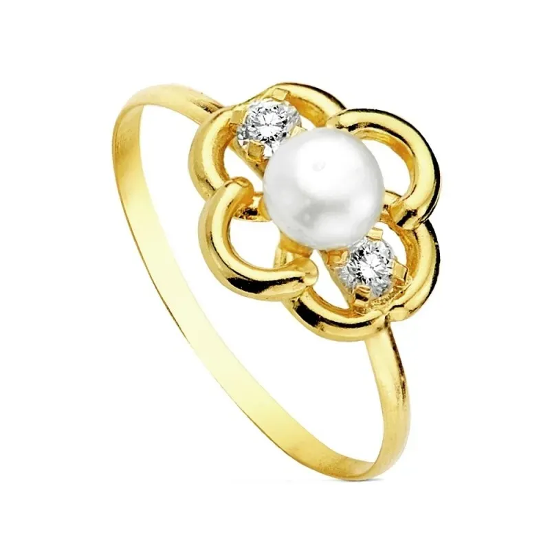 Sortija oro 18k flor perla multipiedra [AB3112]