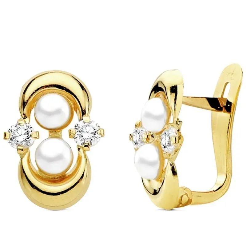 Pendientes oro 18k comunión perla con circonita [AB3115]