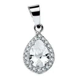 Colgante oro blanco 18k lágrima multipiedra 10mm. [AB3119]