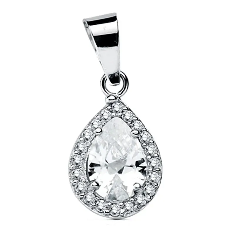Colgante oro blanco 18k lágrima multipiedra 10mm. [AB3119]