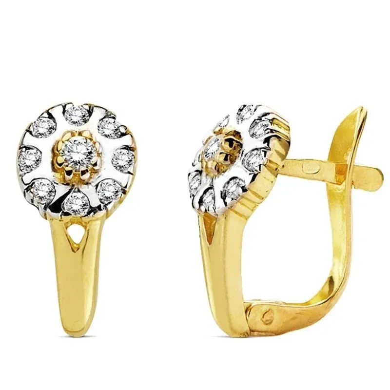 Pendientes oro 18k bicolor circular multipiedra 12mm. [AB3122]
