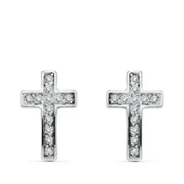 Pendientes oro 18k bicolor cruz multipiedra 12mm. [AB3129]