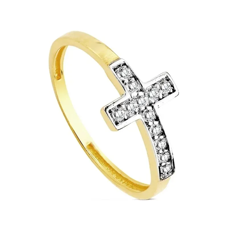 Sortija oro 18k bicolor cruz multipiedra [AB3130]
