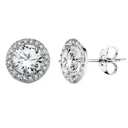 Pendientes oro 18k circular piedra circonita 9mm. [AB3132]