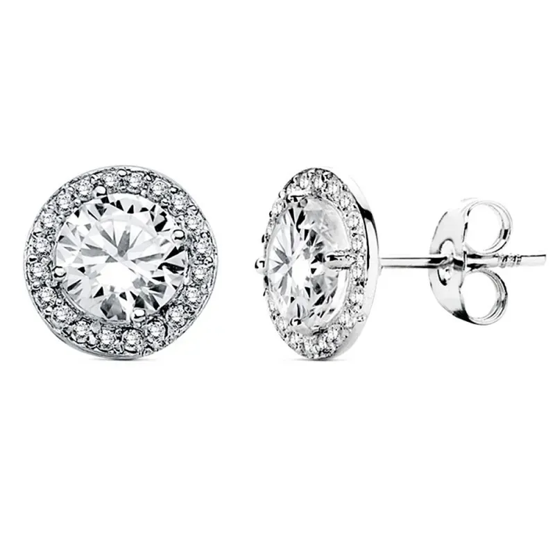 Pendientes oro 18k circular piedra circonita 9mm. [AB3132]