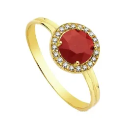 Sortija oro 18k piedra roja multipiedra 9mm. [AB3138]