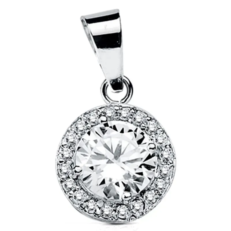 Colgante oro blanco 18k redondo circonita multipiedra 9mm. [AB3140]