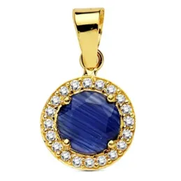 Colgante oro 18k redondo piedra azul circonitas 9mm. [AB3141]