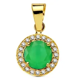 Colgante oro 18k redondo piedra verde circonitas 9mm. [AB3143]