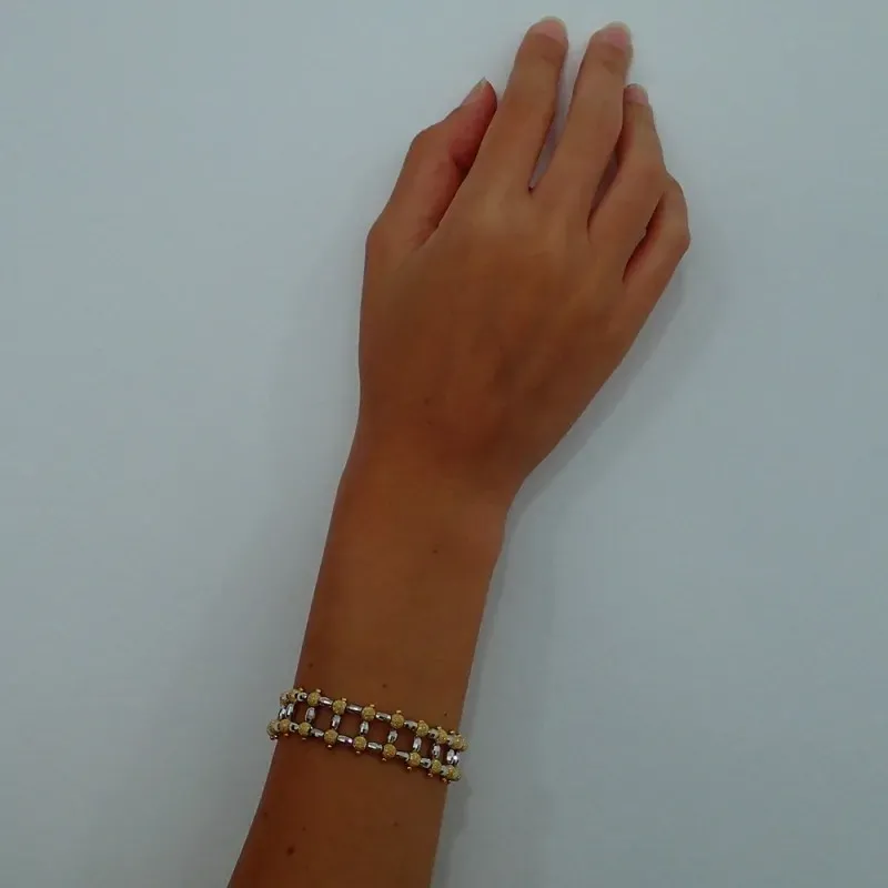 Pulsera oro 18k bicolor bolitas 20cm. 18,35gr. [AB3159]