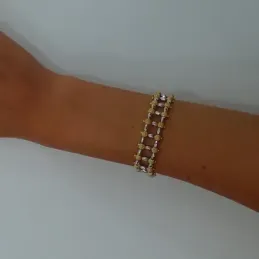 Pulsera oro 18k bicolor bolitas 20cm. 18,35gr. [AB3159]