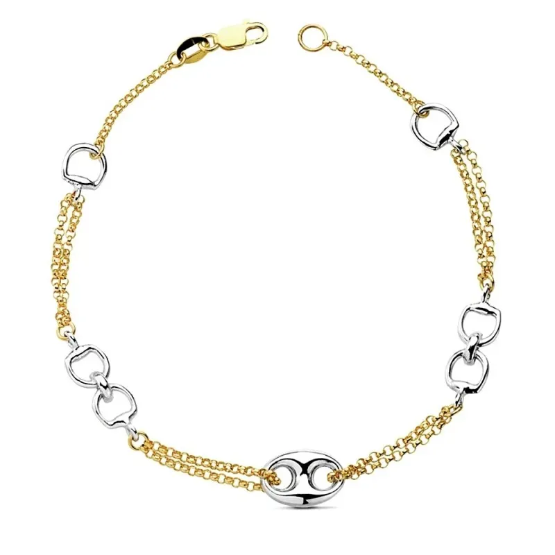 Pulsera oro 18k bicolor estribos 19,5cm. 5,10gr. [AB3173]