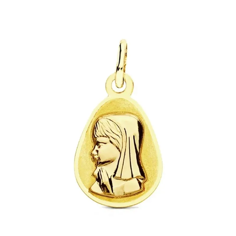 Medalla oro 9k lágrima Virgen Niña 17mm. [AB3225]