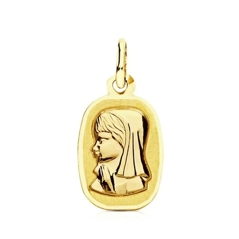 Medalla oro 9k rectangular Virgen Niña 17mm. [AB3226]