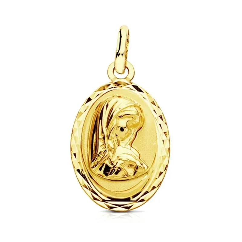 Medalla oro 9k óvalo tallado Virgen Niña 19mm.  [AB3228]