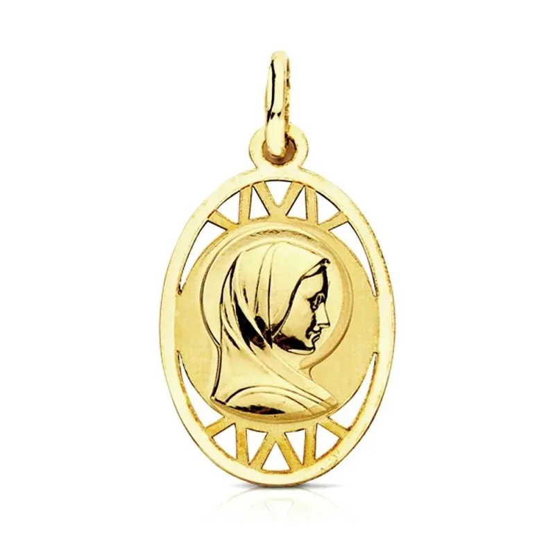 Medalla oro 9k calada Virgen Francesa 19mm. [AB3238]