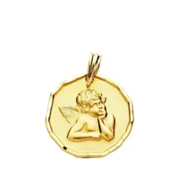 Medalla oro 9k bebé ángel borde relieve 16mm. ligera [AB3239]