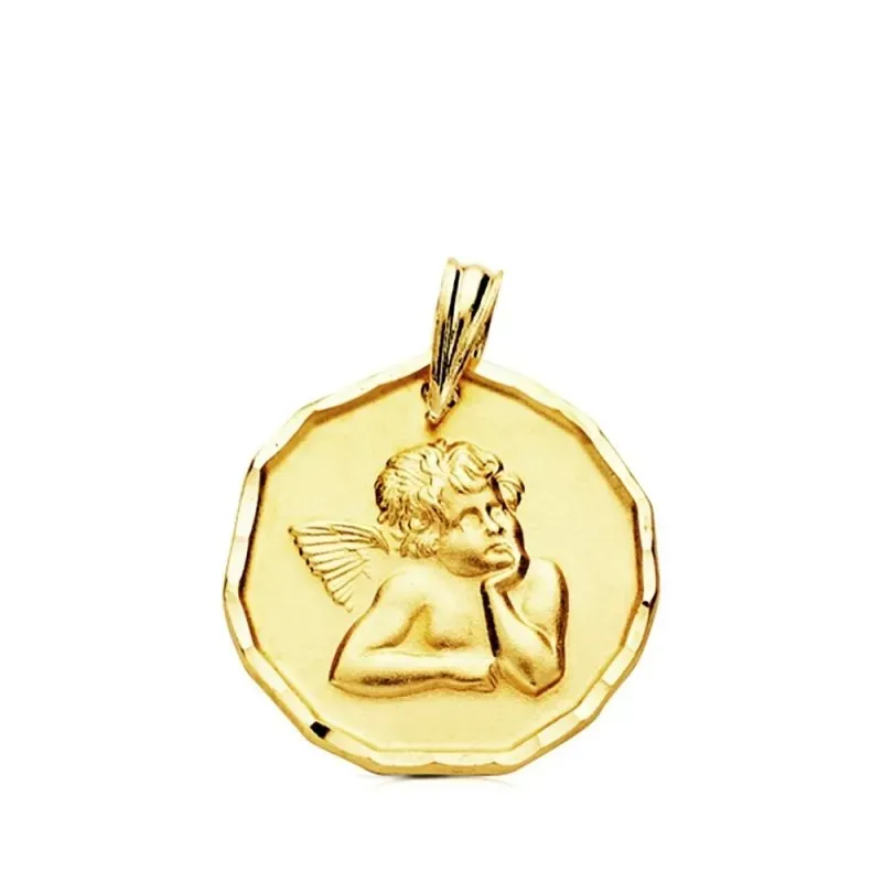 Medalla oro 9k bebé ángel borde relieve 16mm. ligera [AB3239]