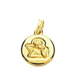Medalla oro 9k bebé ángel sobre reloj 14mm. ligera [AB3240]