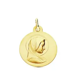 Medalla oro 9k lisa Virgen María Francesa 16mm. ligera [AB3241]
